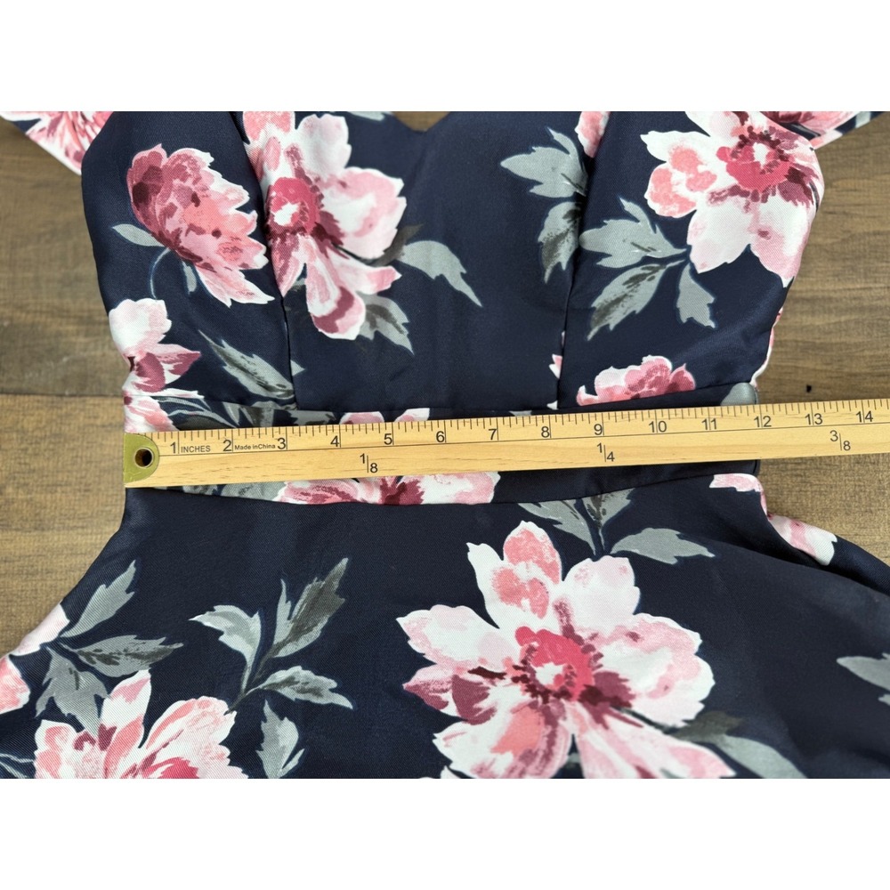 Windsor Off The Shoulder Floral Retro Feminine Dress Navy 80's style Women's 1/2 - Picture 11 of 13